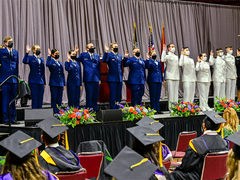 Military students on stage